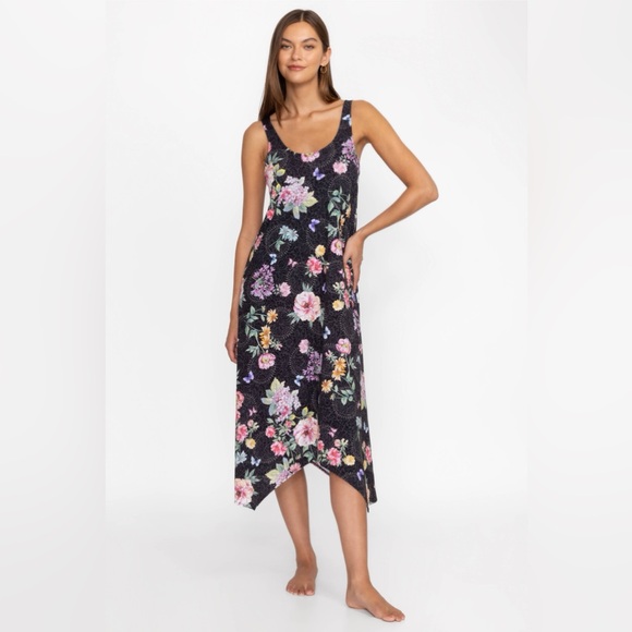 JOHNNY WAS THE TANK SLEEP DRESS Cotton/Modal in Ophelia Black Floral Large